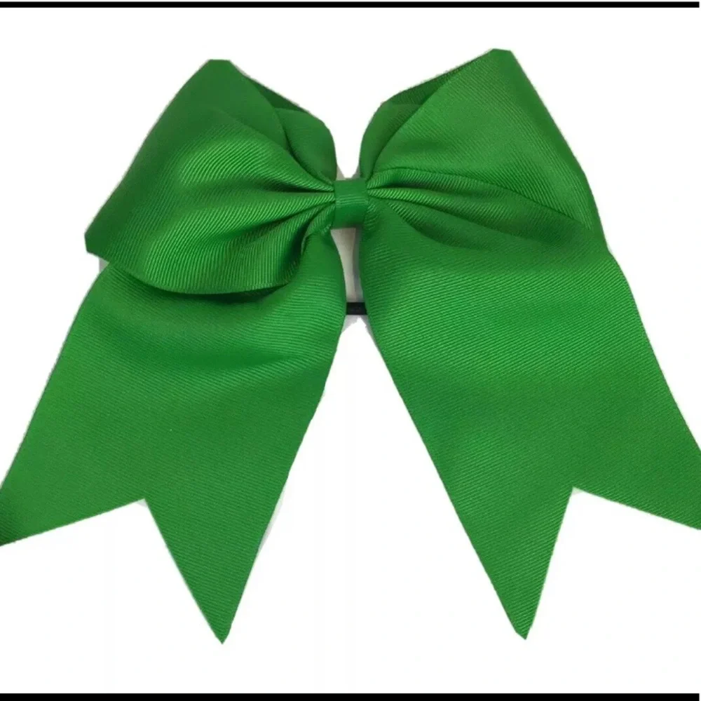 Cheerleading Lot of 9 Green ribbon Hair Bows 6”x6”